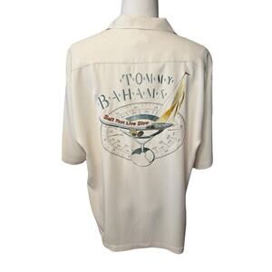 Tommy Bahama Silk Embroidered Men's XL Shirt Sail Fast Live Slow TINY FLAW